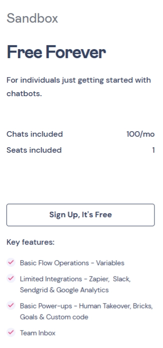 Landbot Sandbox Plan- Forever Free Plan
